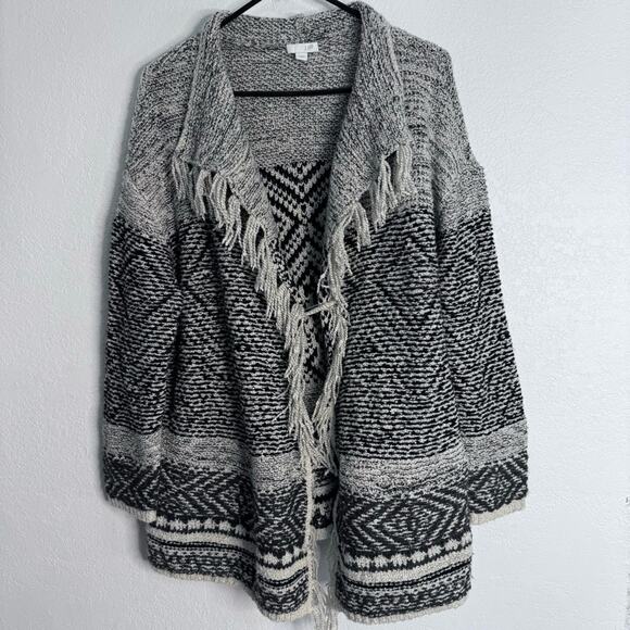 J Jill Fringe Western Boho Cardigan Sweater Wool Blend Fall Oversized Large - Picture 7 of 10